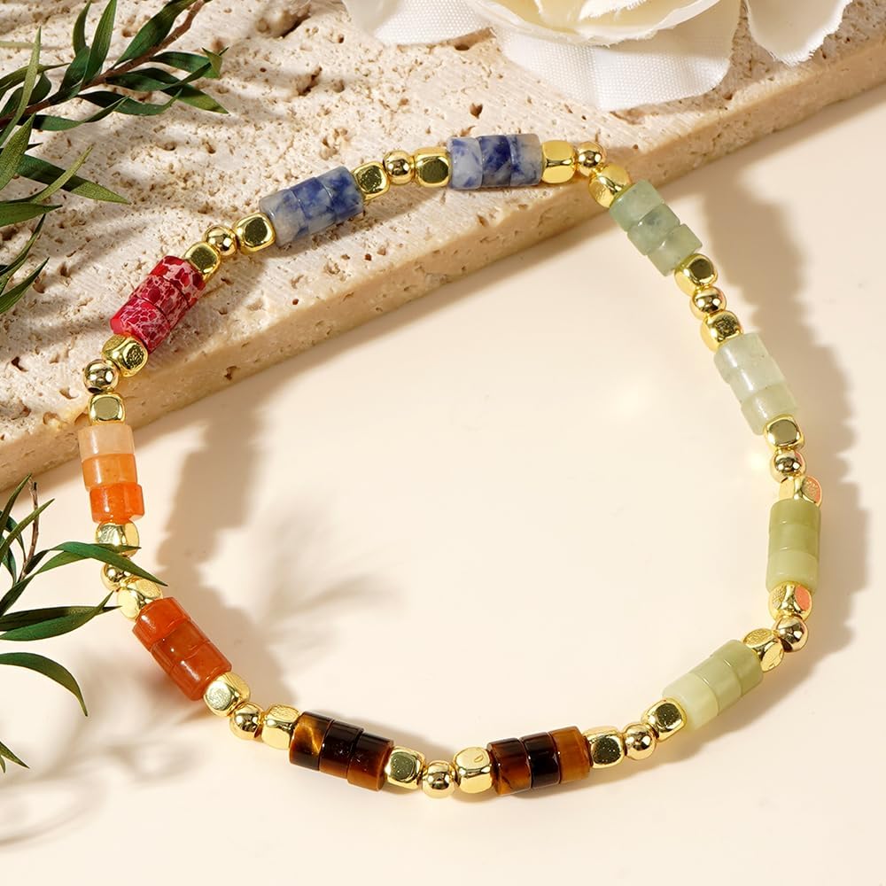 Gold Dainty Beaded Bracelet Handmade Rainbow Stretch Bracelets For Women,Fashion Bohemian Beads Crystal Gemstone Prom Jewelry Gift Frindship. - Image 3
