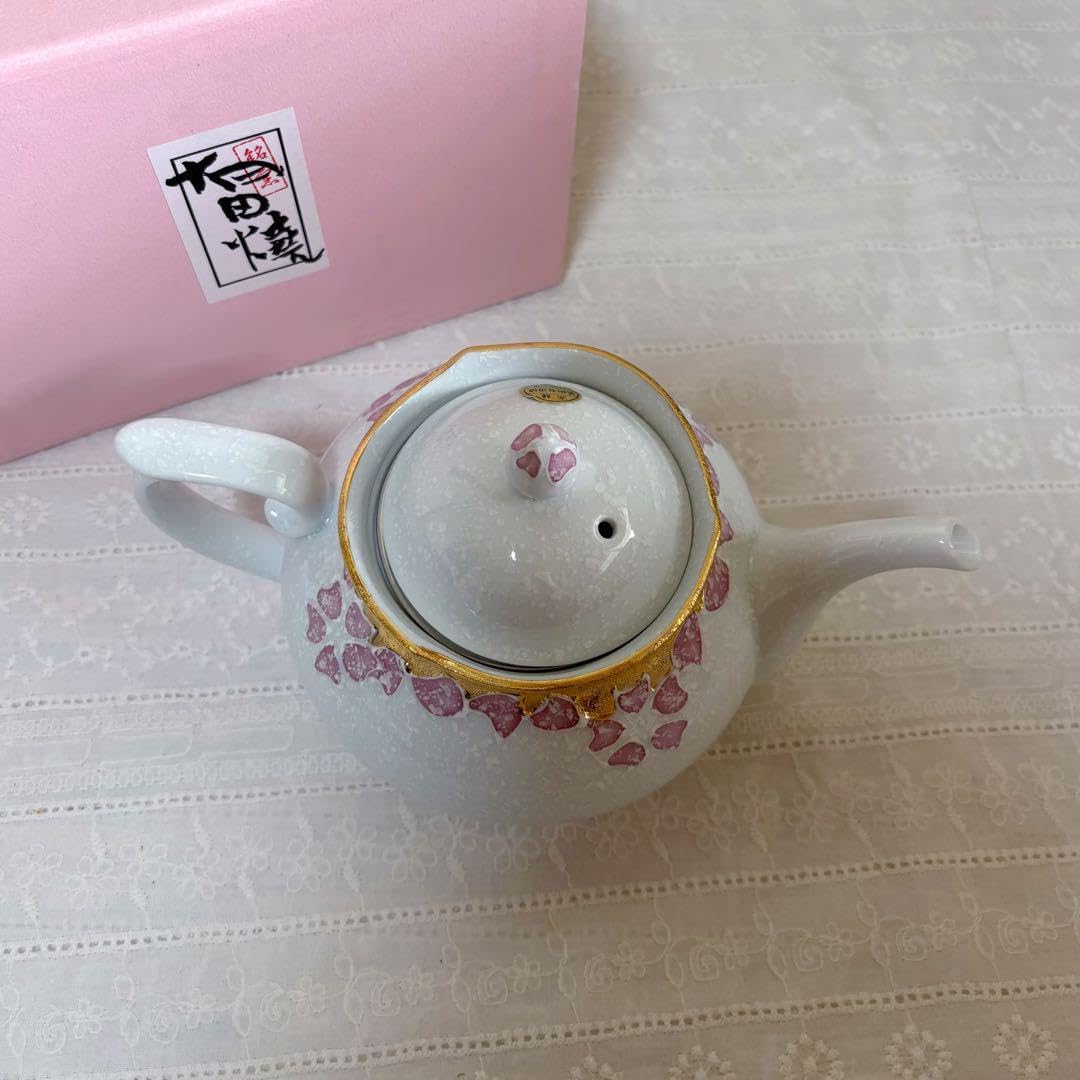 有田焼 文山窯 輪花 ポット 金ピンク桜 ゴールド