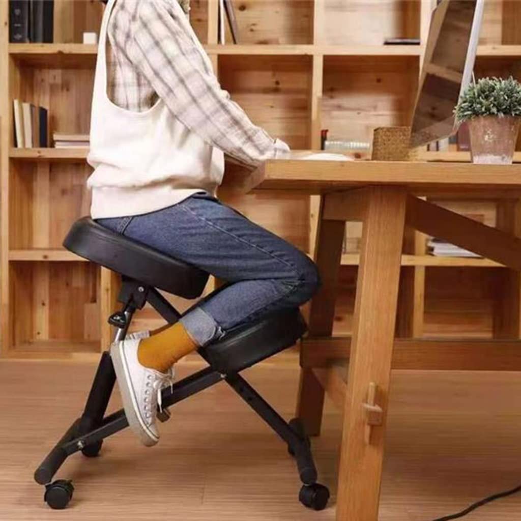 Silla ergonómica para arrodillarse, taburete ajustable, cojines de espuma gruesa, ruedas deslizantes suaves, mejora la postura para la oficina en casa, color negro