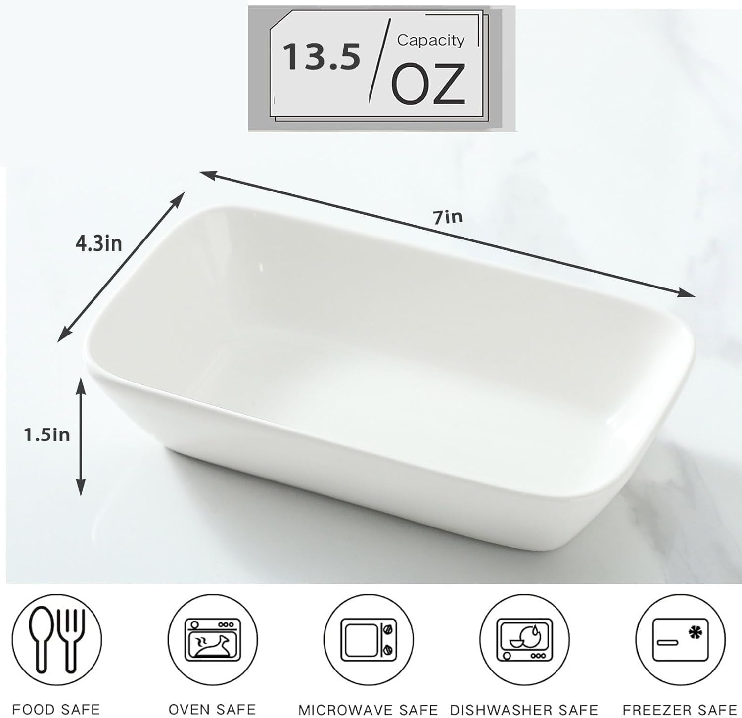 13.5oz Ceramic Small Baking Dish 8 Pack, 7 × 4.3 x 1.5 Inch Rectangle Baking Dish for Oven, Small Rectangle Ramekin, Individual Portion Casserole Dishes in Microwave Air Fryer Toaster Oven