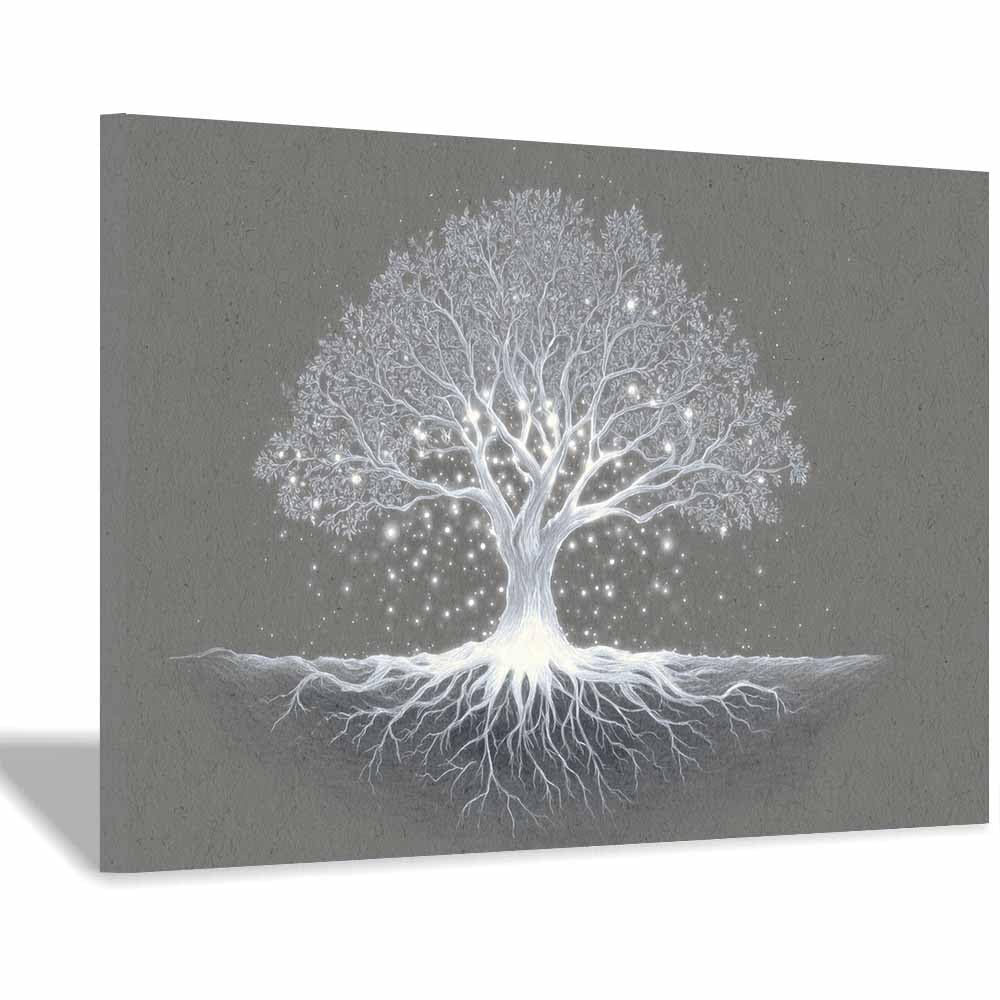 ZAMAEIU Tree of life wall decor Spirits trees shine brights On Canvas Prints Poster Pictures for Living Room Bedroom Home Office Wall Decoration(white)-70x100cm Framed
