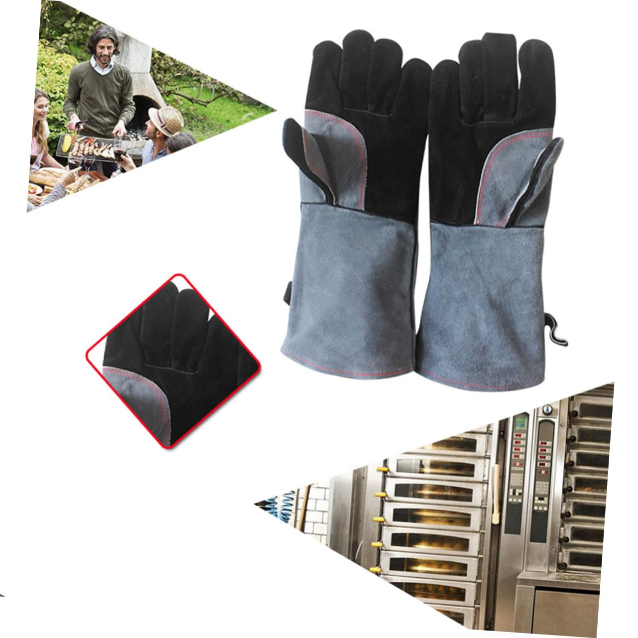 Guanti Resistenti al Calore per Barbecue, Coppia in Pelle Bovina | Antiscivolo e Antiusura, per Campeggio e Picnic, Guanti Isolanti Polsino