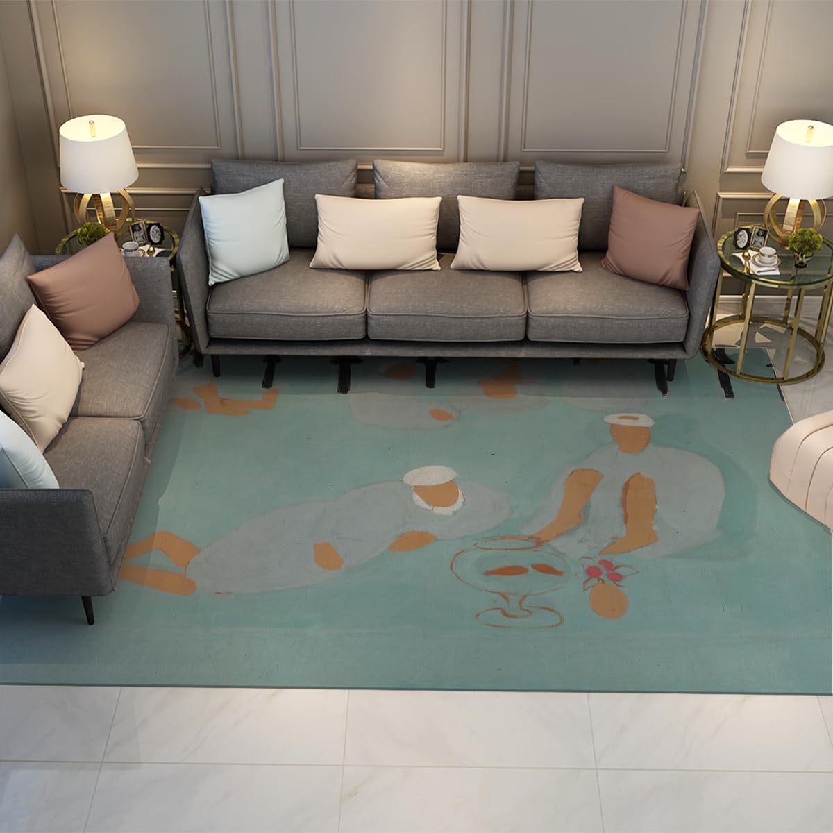 Tapis de salon 120x180cm Henri Matisse vintage lavable et antidérapant gris