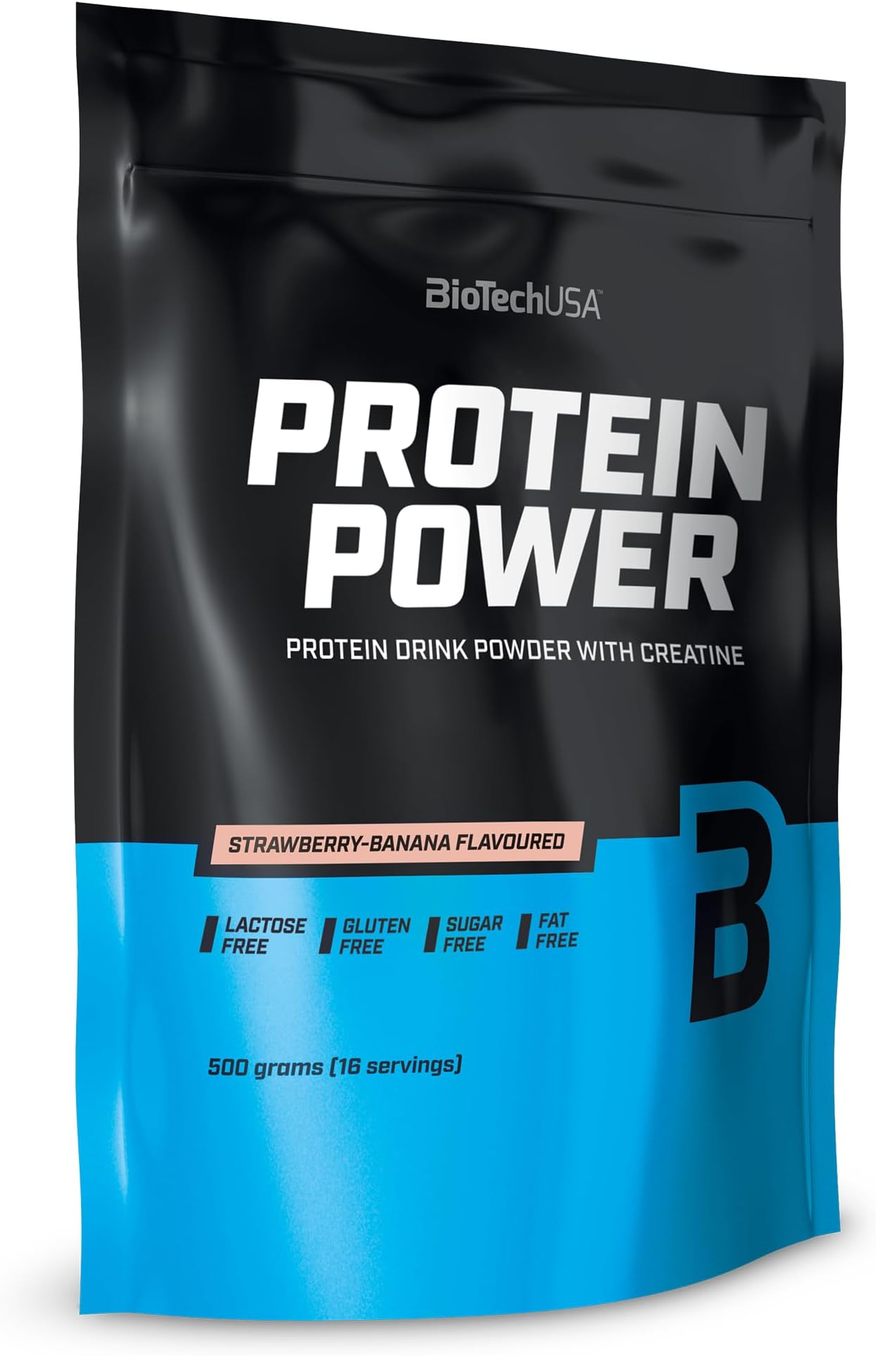 BioTechUSAProtein Power | High Protein, Sugar-Free, Lactose-Free, Gluten-Free | Added Creatine, 500 g, Strawberry-Banana