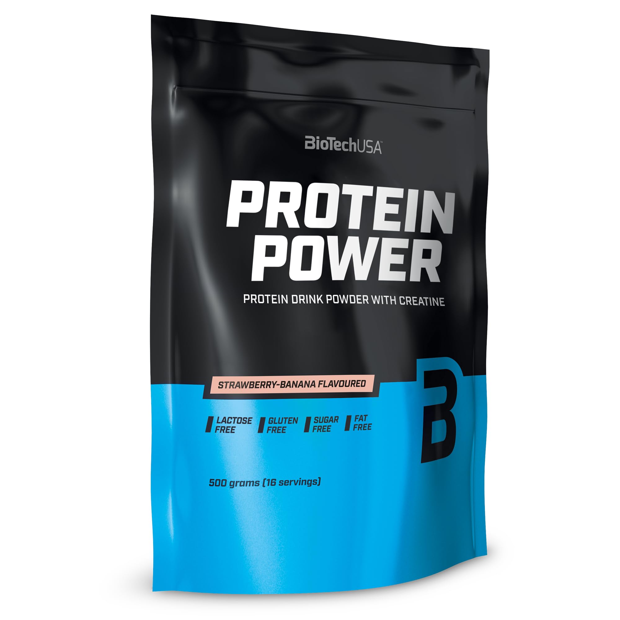BioTechUSAProtein Power | High Protein, Sugar-Free, Lactose-Free, Gluten-Free | Added Creatine, 500 g, Strawberry-Banana