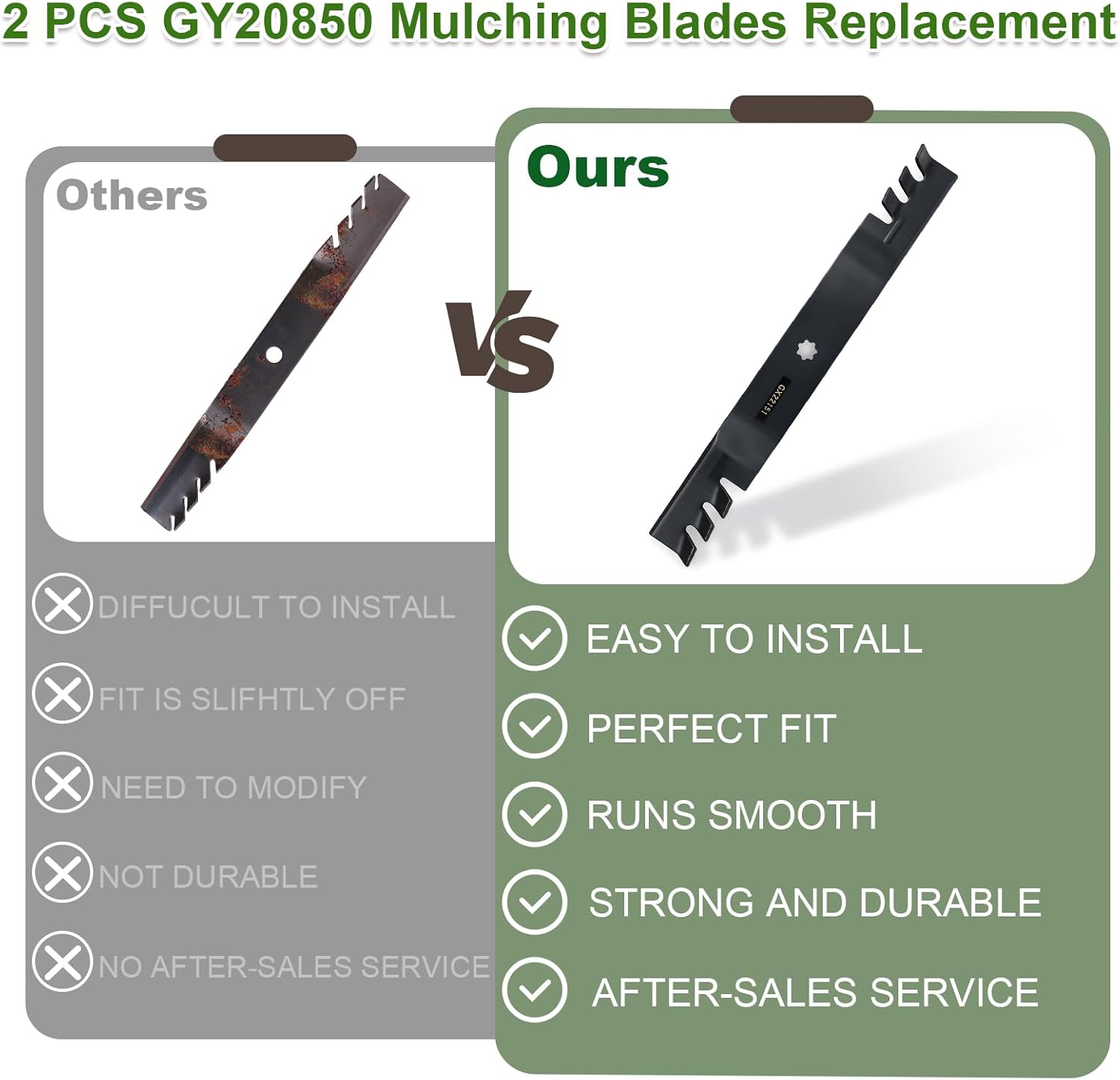 M170642 Mulching Blades Compatible with Jo-hn Deere X330 X350 X354 X370 X380 Z335M Z345M Z345R Z335E Blades Riding 42 Inch Mower Deck, Replaces for UC22008 (2 Pack)