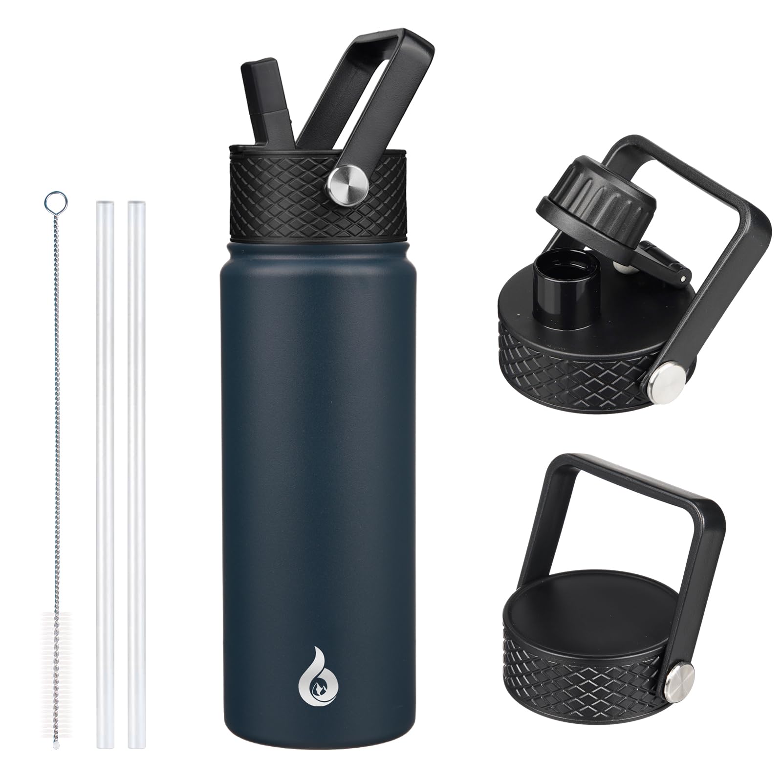 BJPKPK Insulated Water Bottles with Straw Lid, 22oz Cold & Hot Thermos, Stainless Steel Metal Water Bottle with 3 Lids, Reusable Thermos, Cups, Mugs for Daily Use-Navy Blue — image 1
