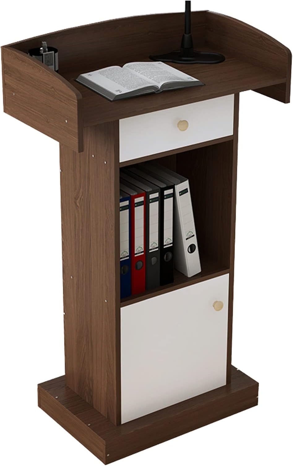 Wooden Lectern Podium Stand with Storage Shelf Floor Standing Reception Desk for Speakers Ideal for Conference Auditorium Church and Events