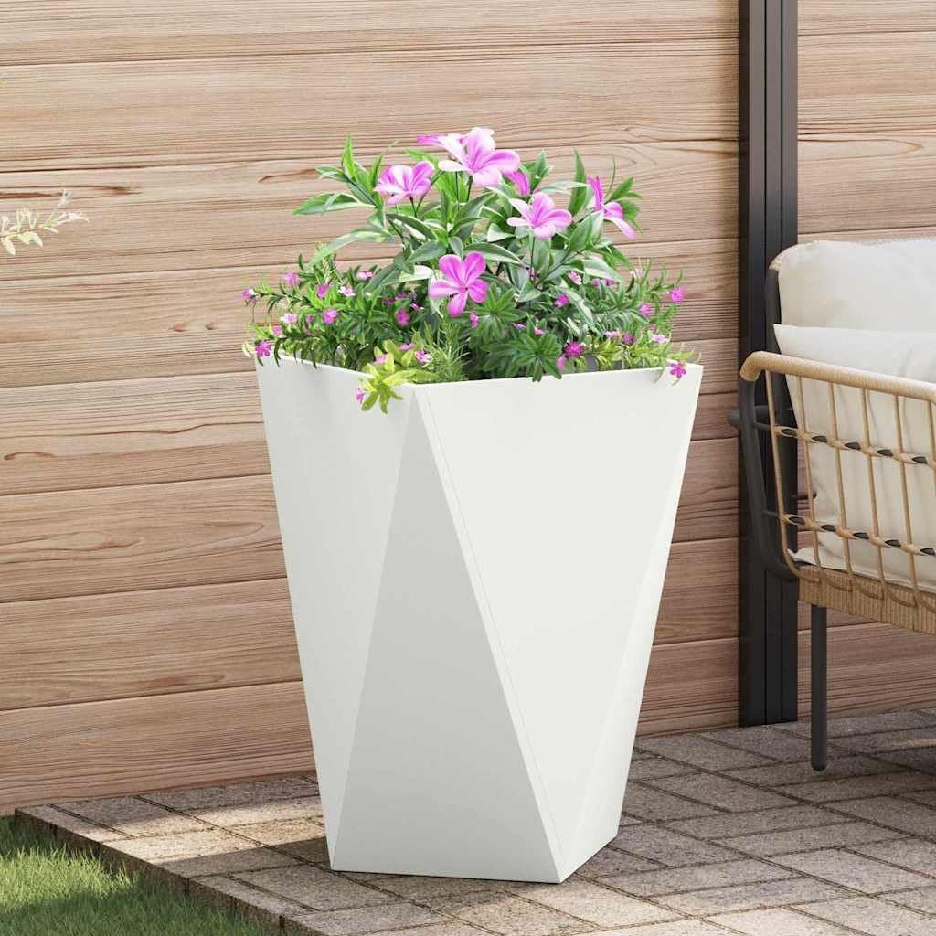Pflanzkübel Weiß 50x50x75 cm aus Stahl - Robuster Gartenpflanzer Modernes Design - Wetterfestes Pflanzgefäß für Garten Terrasse und Balkon - Rechteckiger Blumenkübel