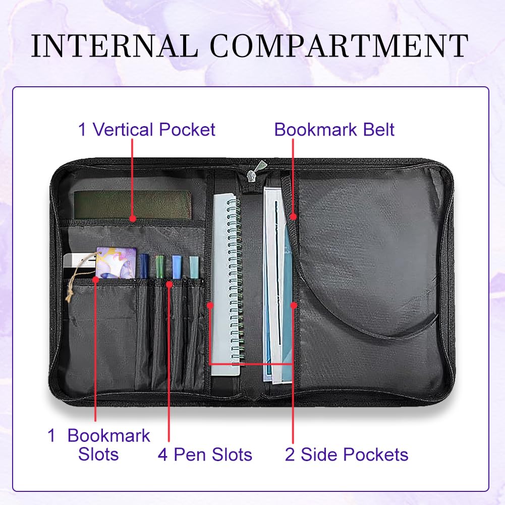 Hobbspring 1pc Butterfly Large Bible Covers 20.3x28.5x5.9cm PU Leather Bible Case with Bookmark Purple Marble Texture Bible Carrying Case for Women Men Christian Bible Note Books Carrying Accessories - Image 2