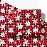 GIOLNIAY Christmas Wrapping Paper for Men Women Kids - Xmas Gift Wrap with Snowflakes on Red & Black Buffalo Plaid - 4 Jumbo Sheets, 28″×40″ Each, Easy to Store