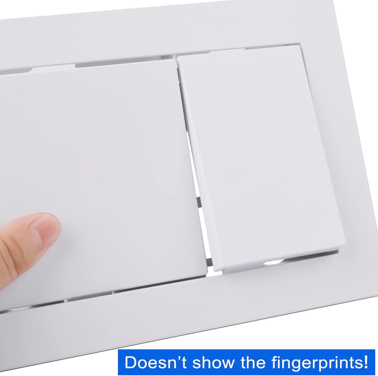 Hand touching TECETOOL Dual-Flush Actuator Plate, demonstrating fingerprint resistance