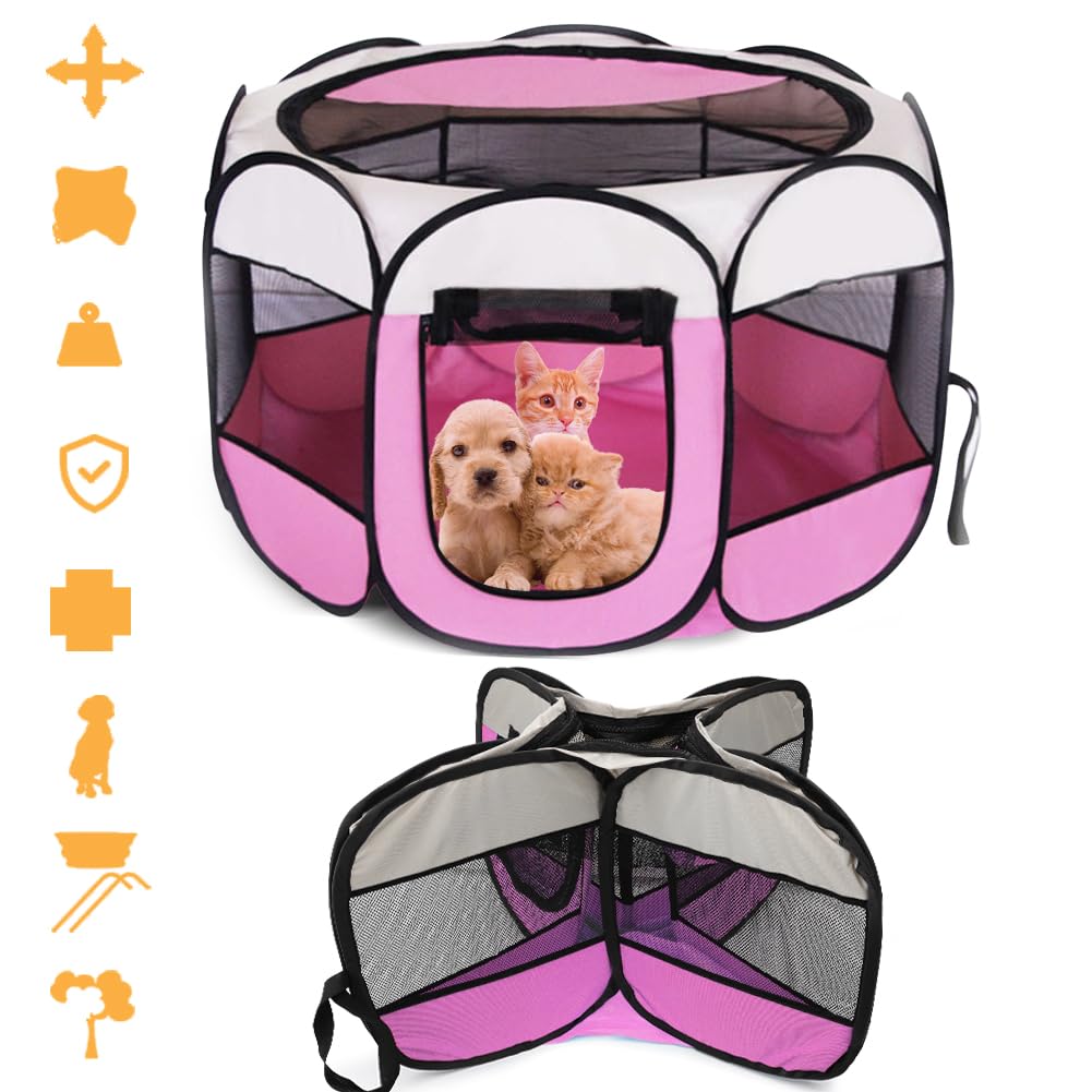 Recinto Cani da Interno, 74x74x43cm Recinto per Gatti, Box Pieghevole per Cane, Gabbia per Gatto Esterno, Box per Cucciolo Gattini Conigli, Rosa