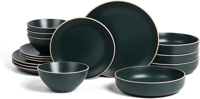 Stone Lain Lauren Modern Stoneware 16-piece Round Dinnerware Set, Plates and bowls Set, Dish set for 4, Charcoal