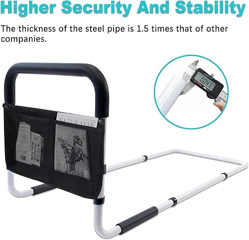 Miniatura 5 de AOHHL Rieles de cama para adultos mayores, alturas ajustables, bolsillo de almacenamiento, asistencia, soporte, barandillas laterales para