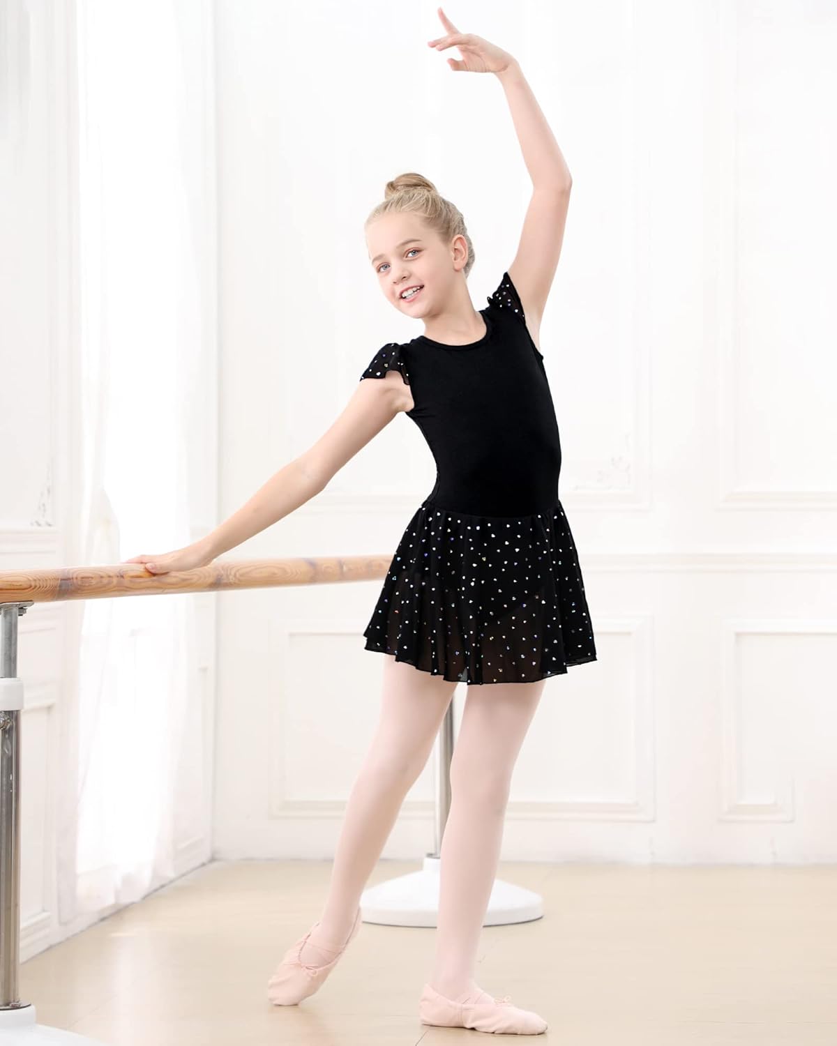 Stelle Ballet Leotards for Girls Dance Leotard with Skirt Toddler Pink Ballet Outfit Ruffle Sleeve Kids Dance Dress - Image 4