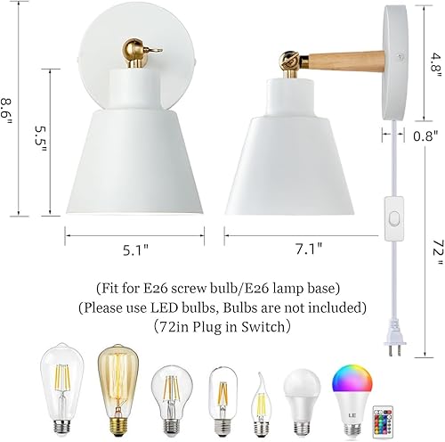Miniatura 10 de Apliques de pared enchufables, lámpara de pared de cabecera de madera nórdica negra para dormitorio industrial, iluminación de lavabo de baño para