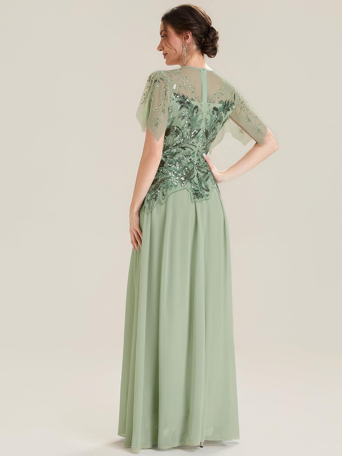 Ever-Pretty Women's Sequin Crew Neck Formal Dress Embroidered Floor Length A Line Mother of Bride Dresses 02675