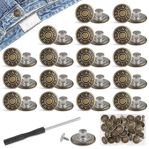 24 Stück Hosen Ersatz Knöpfe, Ø 20mm Verstellbare Jeansknöpfe mit Schraubendreher, Messing Jeansknöpfe Stecken für DIY Jeansknopf zur Reparatur von Jeans, Hose