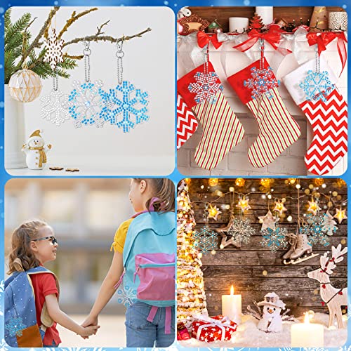 Bbto 30 Pcs Snowflake Diamond Painting Christmas Keychains, Winter 5D Diamond Painting Art Key Ring, Diy Diamond Key Chain Hanging Ornament Rhinestone Pendants For Holiday Party Supplies Crafts #TOP6