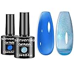 senvenski Blue Jelly Gel Nail Polish Kit - Ice Pearl Glass Blue Translucent Colors with Milky Sheer Finish | Vegan UV/LED Nail Art Kit Gift for Women Manicure Salon DIY(CS2-016)