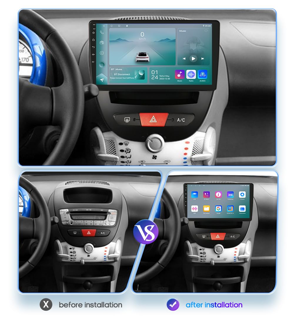 Android 13 Autoradio 10.1 Pollici Touch Screen 4 Core per Peugeot 107/Toyota Aygo/Citroen C1 2005-2014 WiFi CarPlay/Android Auto Bluetooth 4G SWC GPS RDS 2GB + 64GB