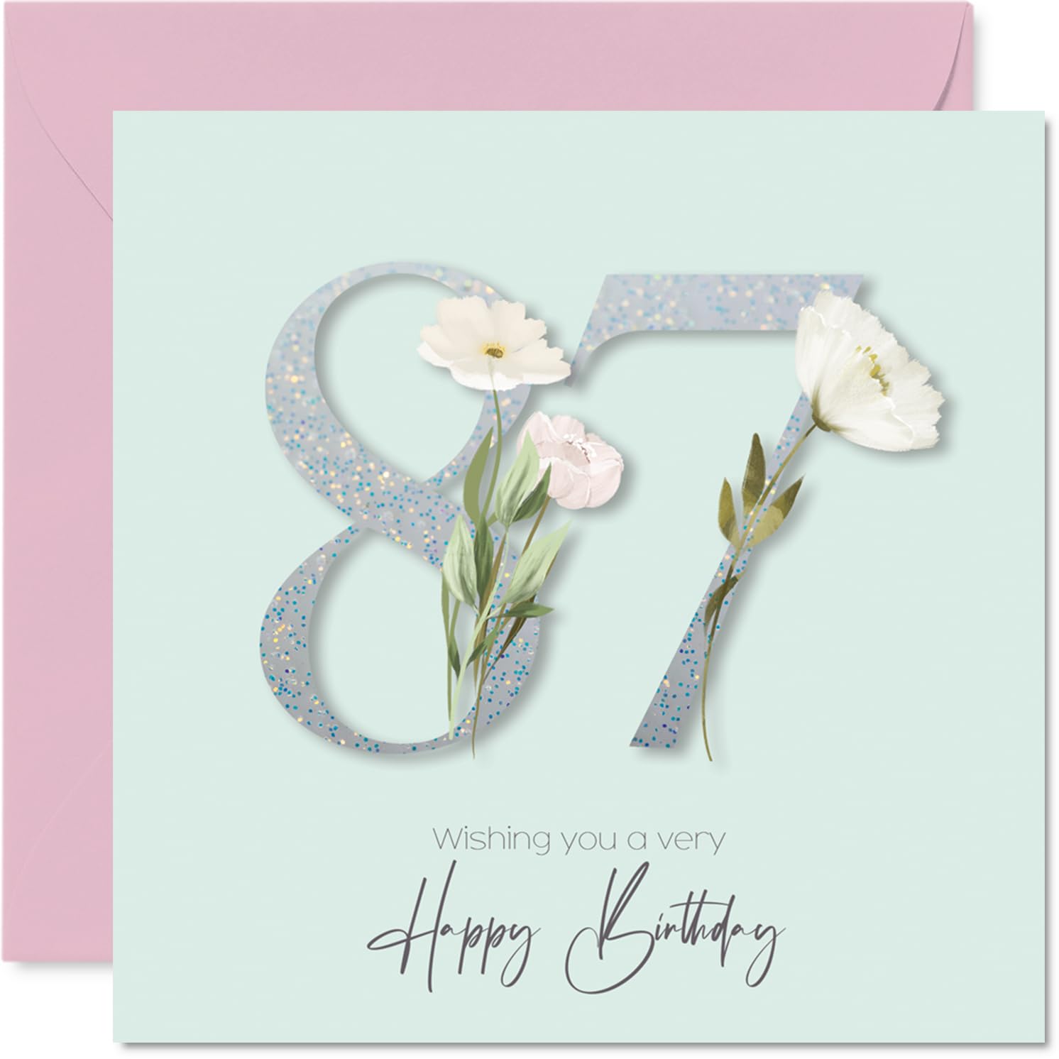 Stuff4 87th Birthday Cards for Women - Fancy Floral Flowers - Happy Birthday Card for 87 Year Old Woman Aunt Grandma Nana Wife, 145mm Bday Greeting