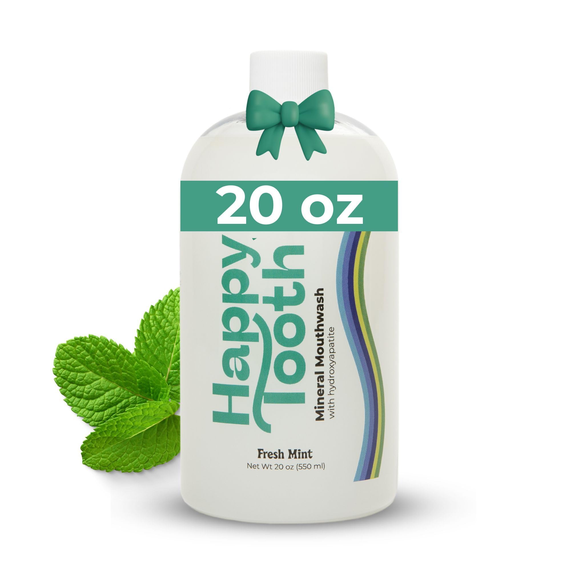 Happy Tooth Hydroxyapatite Mouthwash, Fluoride Free, Teeth Whitening, Remineralizing for Enamel Strength, Fresh Breath, Oral Microbiome Support, Dentist Formulated, Gentle Care, Fresh Mint, 20 Fl Oz