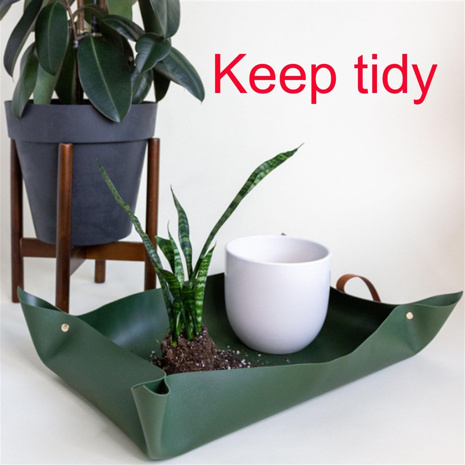 Waterproof Transplanting Mat Leather Plant Repotting Mat,Indoor Succulent Potting Mat,Thickened Foldable Plant Potting Tray and Mess Control mat(11.81 * 23.62inch) (Dark Green)
