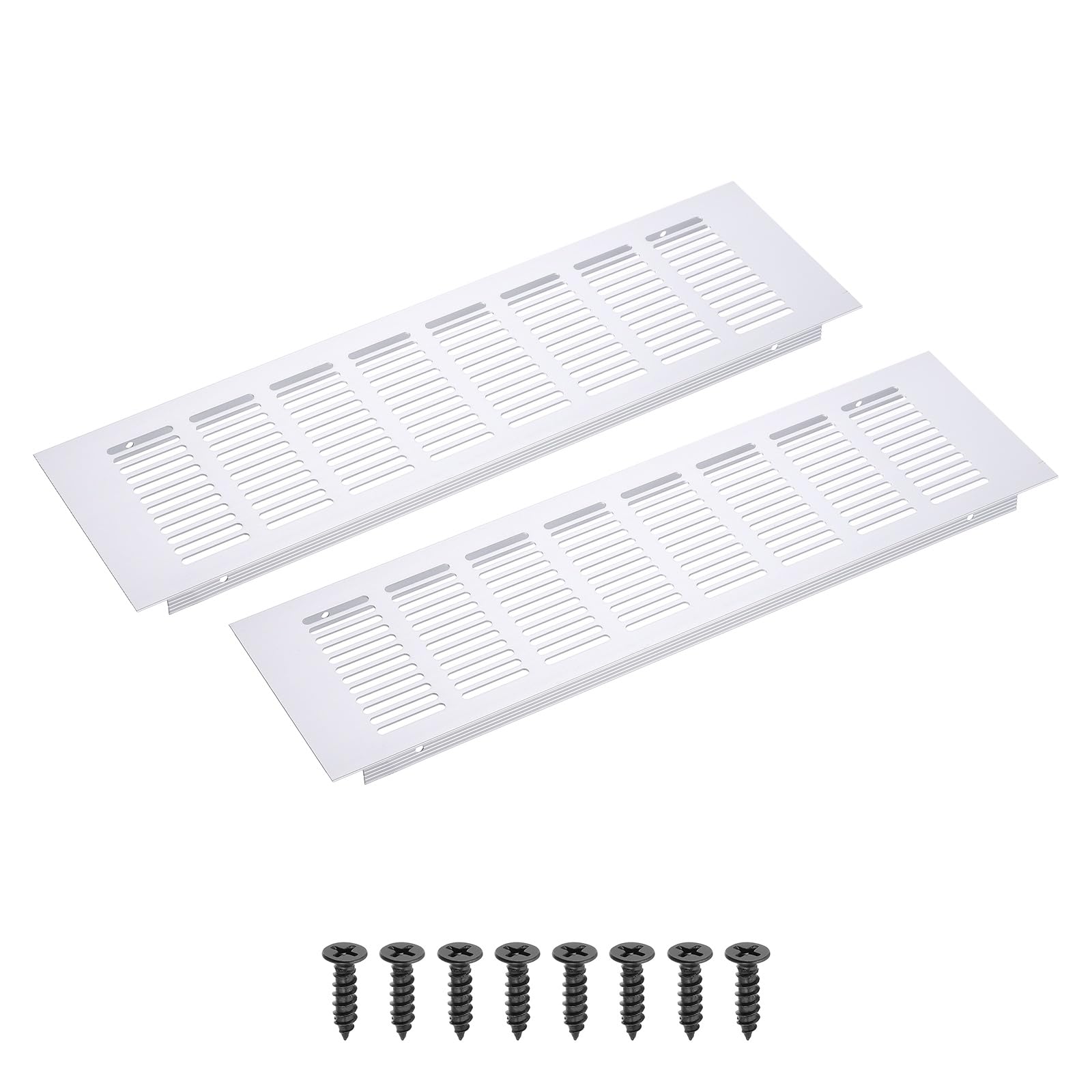 PATIKIL 14 x 4 Inch(350mm x 100mm) Rectangle Ventilation Grille, 2PCS Aluminum Air Vent Cover Louvered Ventilation Cover with Mounting Screws for Cabinet Closet Door Wardrobe, Silver