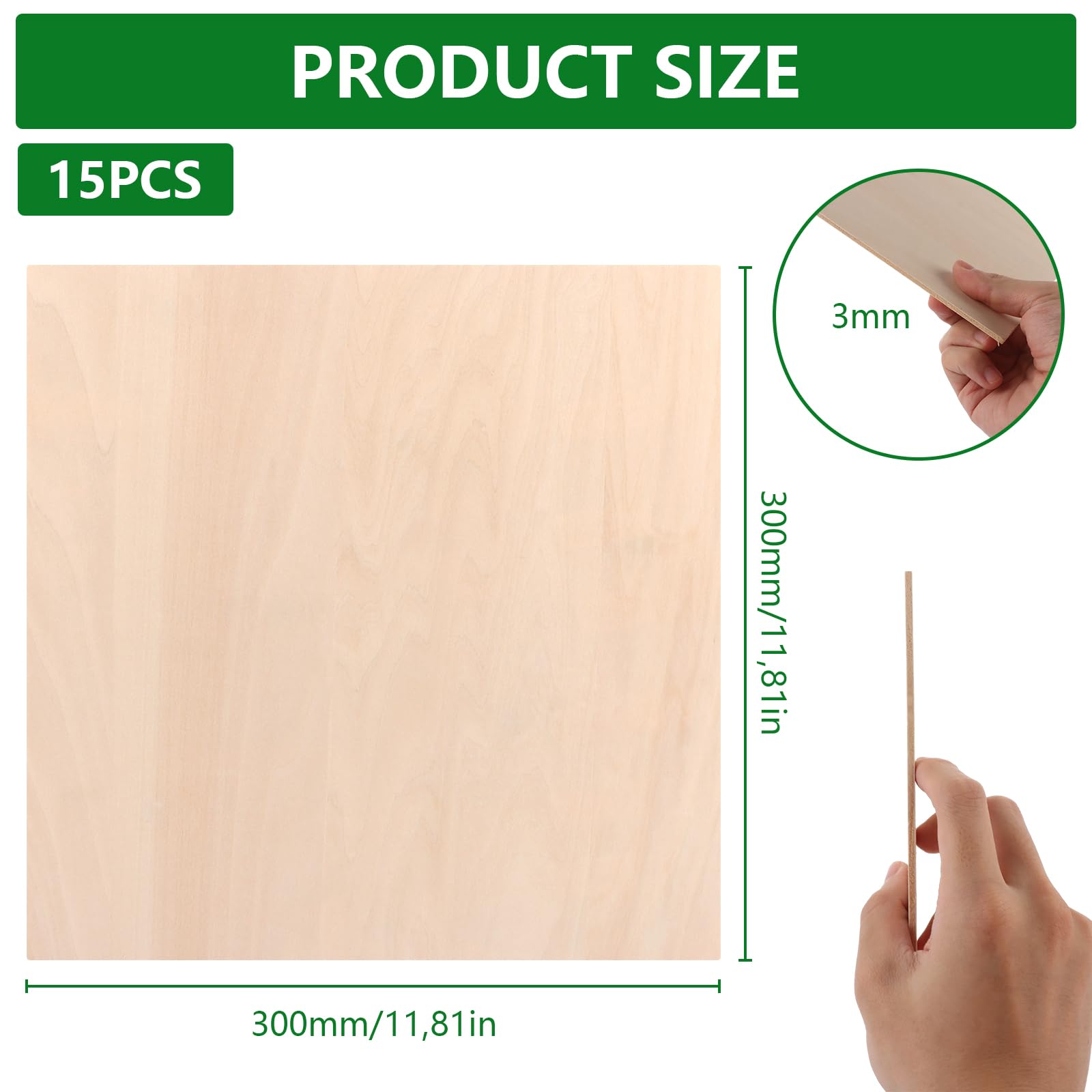15 fogli di compensato da 3 mm, 300 x 300 x 3 mm, in legno di tiglio, per bricolage, per modelli, lavori di legno, pittura, decorazioni