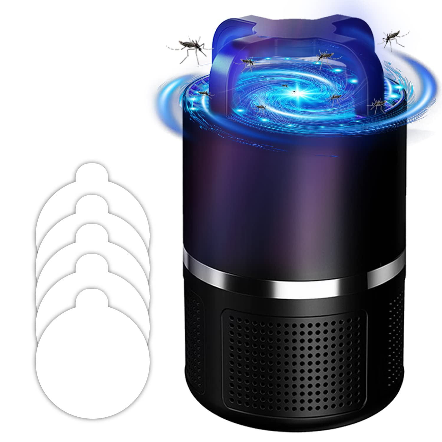 Indoor Insect Trap Catcher & Mosquito Killer, Flies, Gnat, Moth, Bugs Trap Catch Insects Indoors with Suction, Bug Light & Sticky Glue (Black)