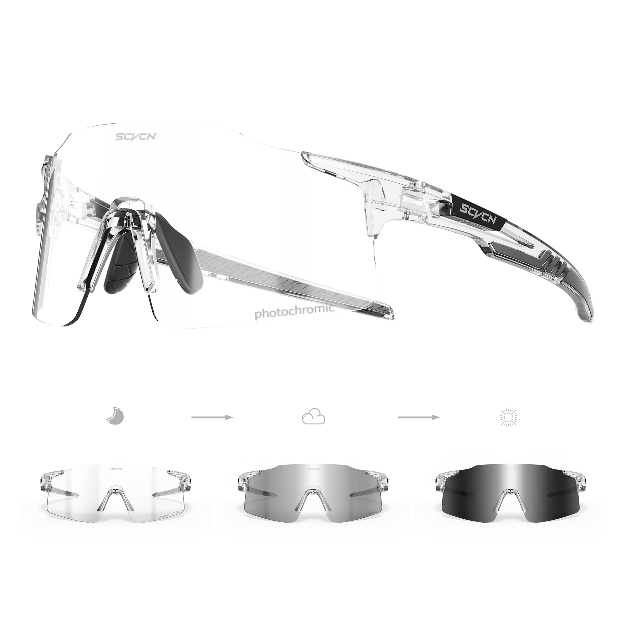SCVCN Photochromic Cycling Glasses Sports Sunglasses Men Women Clear Bicycle MTB UV400 Protection TR90 Frame Running Mountain Bike Baseball Biking Goggles Riding BMX Golf Driving 18 Transparent-image-3