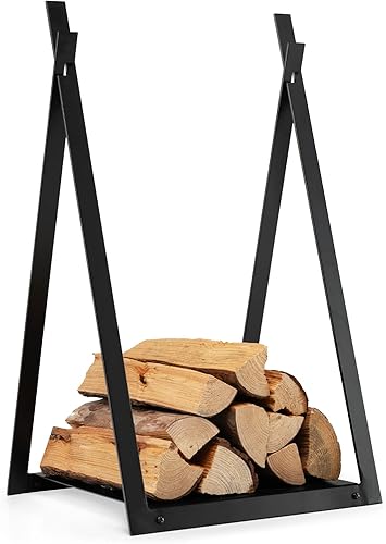 S AFSTAR Estante de leña para interiores y exteriores, soporte para troncos de almacenamiento con base elevada, soporte de leña para chimenea,