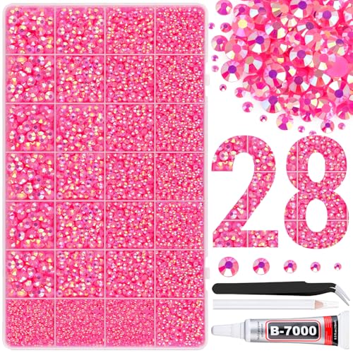 Image of 30000Pcs Resin Rhinestones for Bedazzling with Tweezers, Hot Pink AB Rhinestones for Crafting with B7000 Jewelry Glue for DIY Crafts Clothing Tumblers Shoes Fabric Nail Art