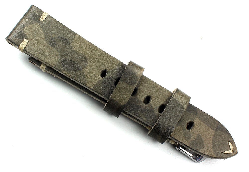 RIOS1931 BS - Cinturino per orologio vintage in pelle di sella, stile shabby shick, spazzolato a mano e realizzato a mano in Germania, nero, marrone, grigio, mimetico