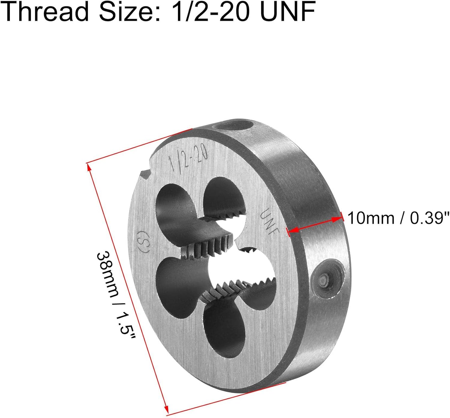 uxcell Round Die Stock Handle Wrench Set, 1/2-20 UNF Threading Die and 38mm (1-1/2") Die Holder (Fits: 26mm-38mm OD Die / M12-M16 Thread Die) Adjustable for Bolt Thread Repair
