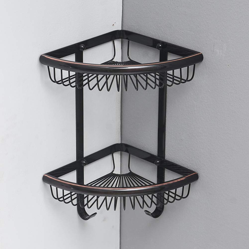 SVFOEBJM Corner Shower Caddy,Shower Storage Rack, Bathroom Shelves Brass Material Wall Mounted Bathroom Shelf with Hook Shower Shampoo Soap Cosmetic Shelves Storage