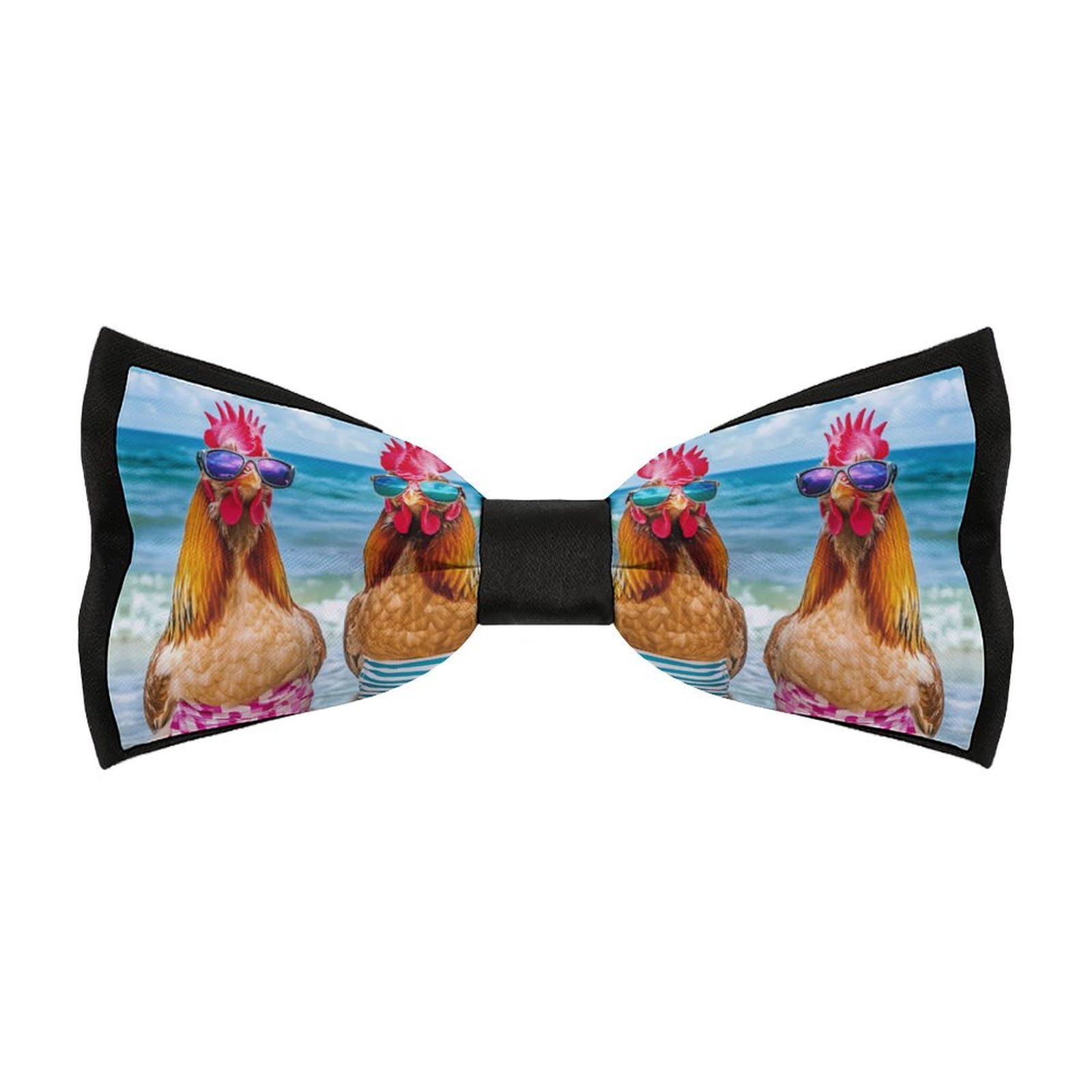 peiyeety Two Chickens Beach Bow Ties for Men Classic Adjustable Bowtie Clip On Formal Wear for Business Wedding