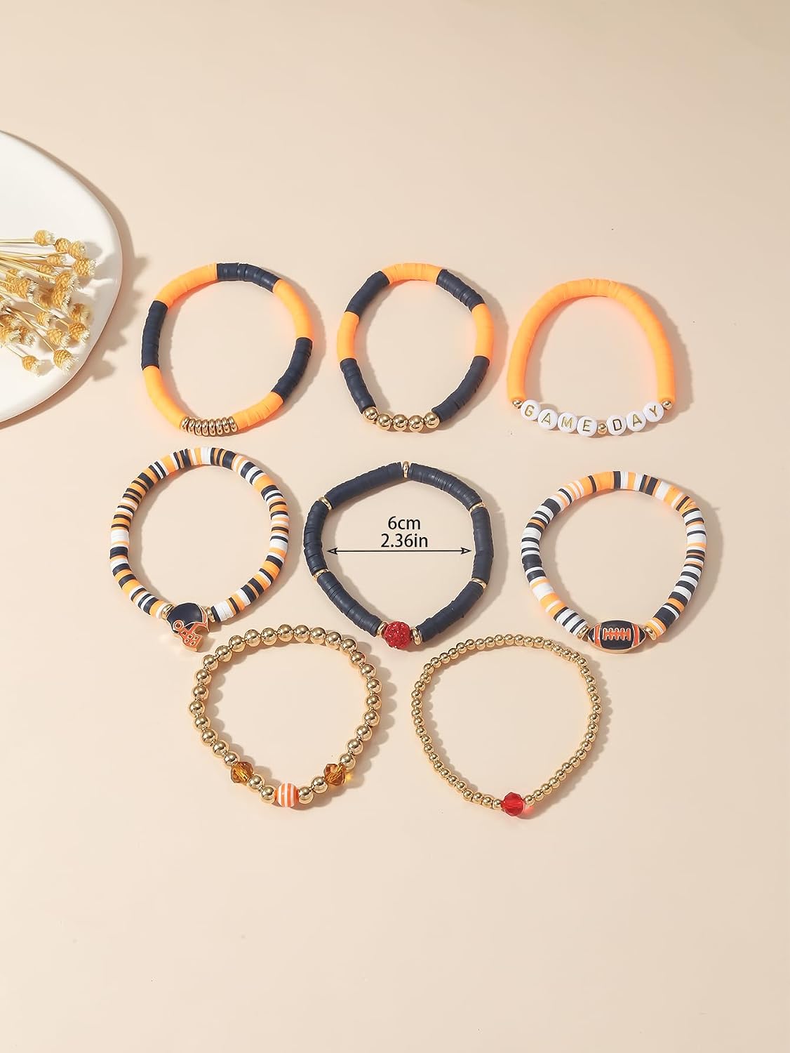 MTAADSQ Game Day Football Bracelets for Women Stackable Charm Stretch Sports Bracelets for Football Moms Dads Coaches Fans image 5