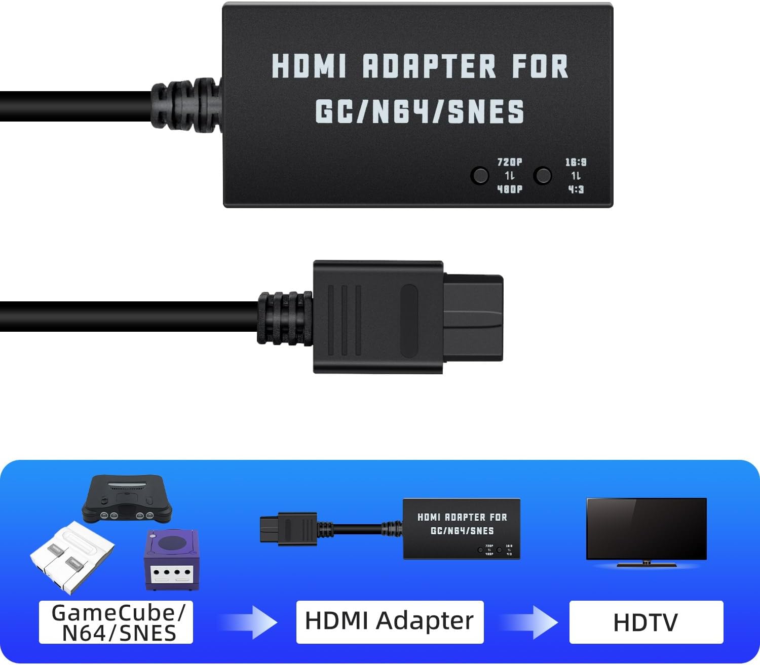 Mcbazel N64 to HDMI Converter, HDMI Cable Adapter Compatible with Nintendo GameCube/N64/SNES/SFC with S-Video Signal Output, Support 4:3/16:9 Ratio Conversion - Image 2