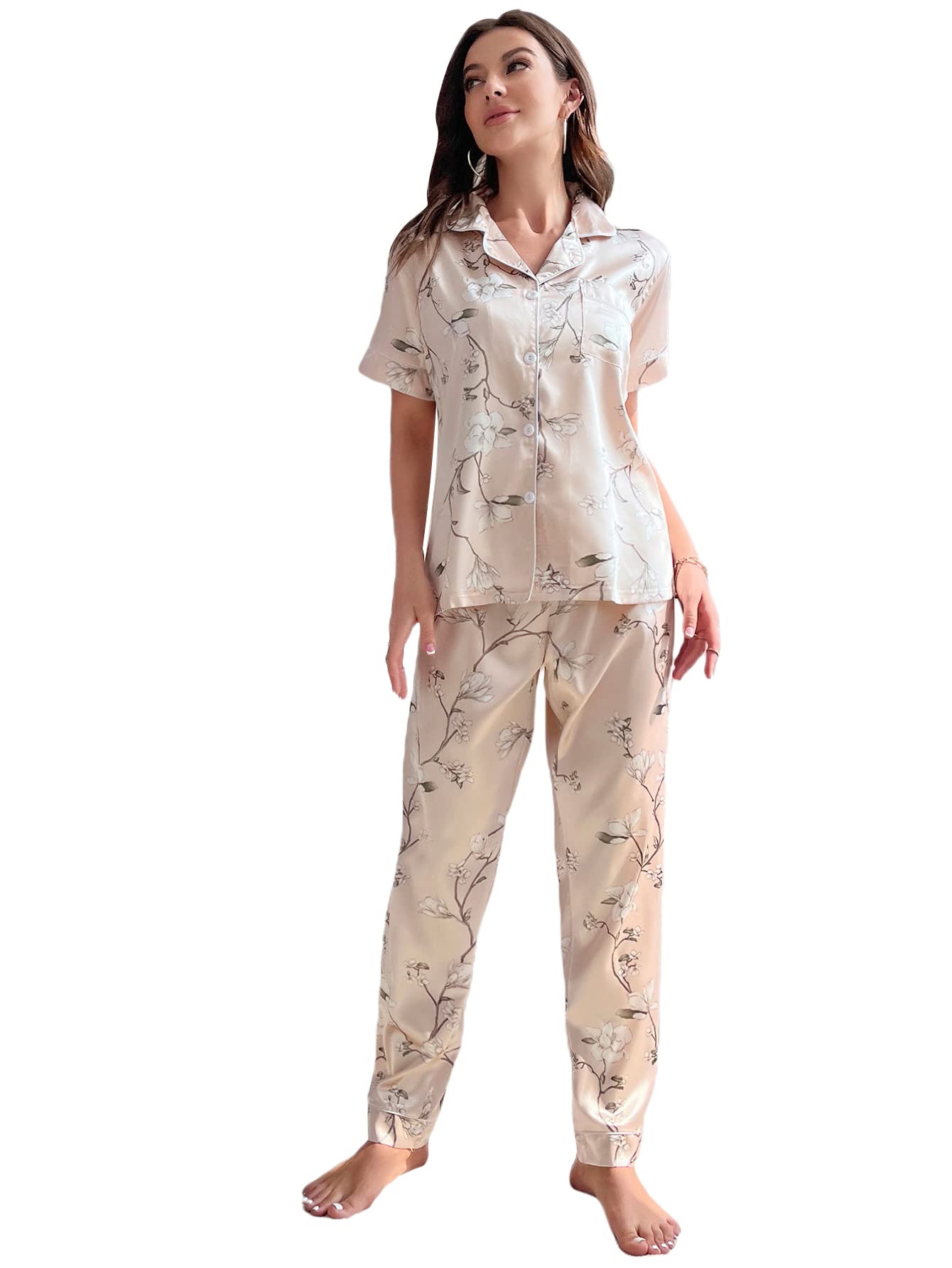 Milumia Women's Loungewear Button Down Pajamas Set Short Sleeve Nightwear Pants Sleepwear
