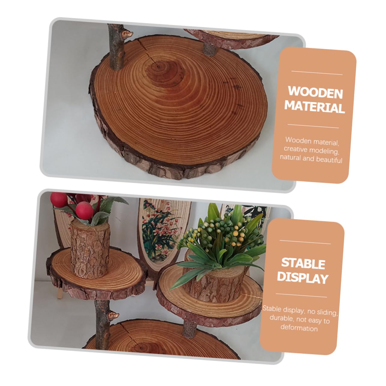Mikinona Soporte para Tartas de Madera Rústica de Varios Niveles Soportes Escalonados para Tartas para Decoración de Bodas Bandeja para Postres Soporte para Exhibición de Magdalenas