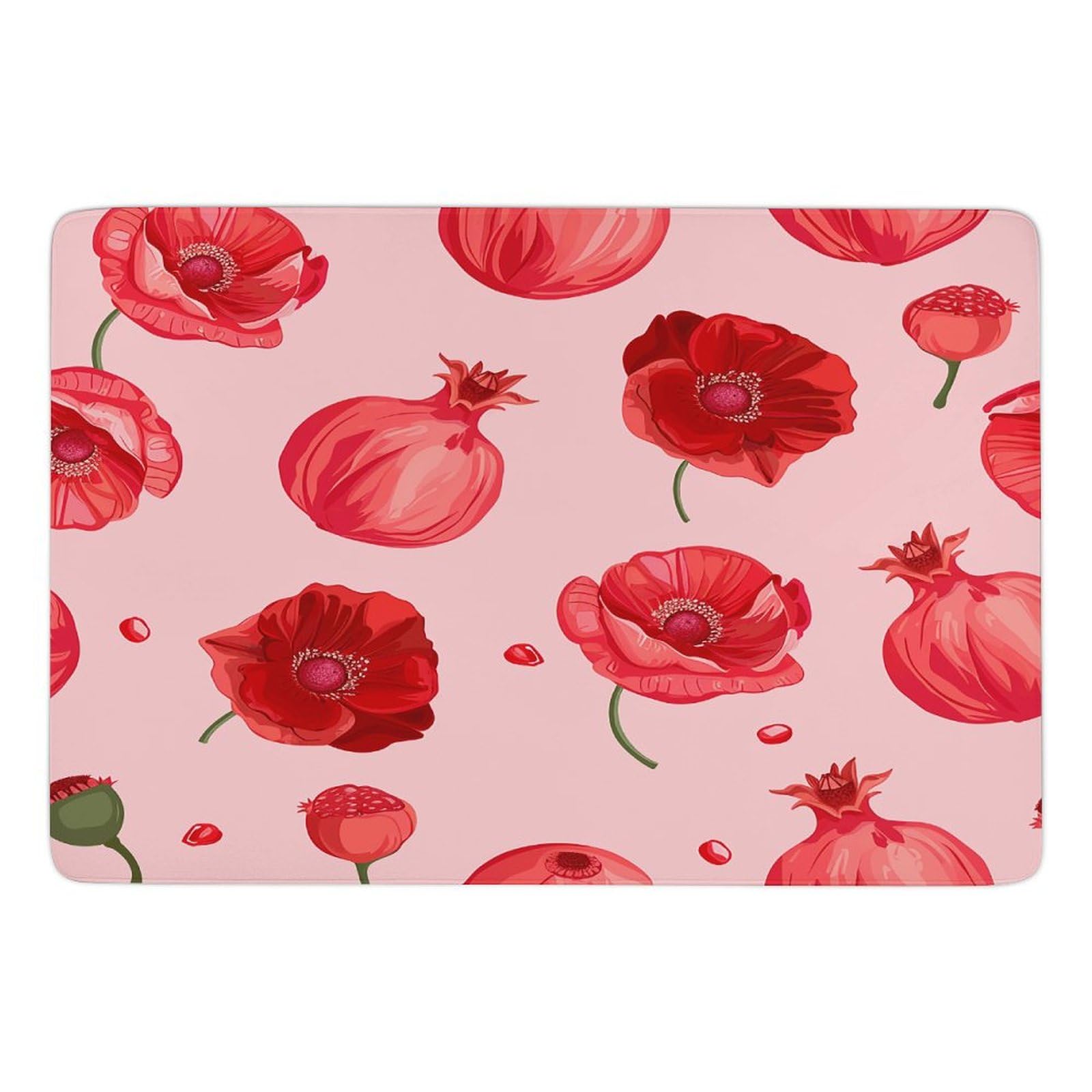 Tapis pour salon motif grenade et pêche en velours corail ultra doux