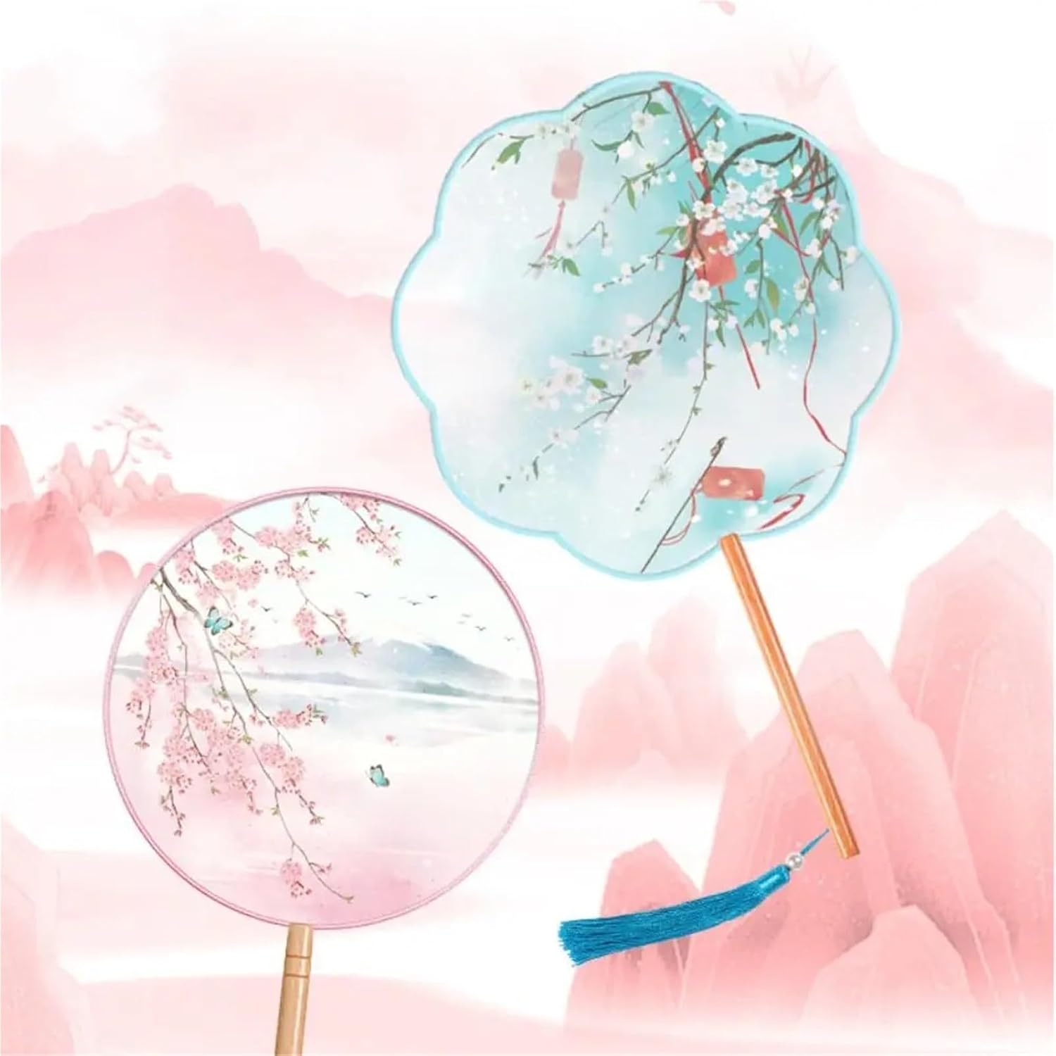 Handheld Embroidered Fans 3Pcs Chinese Silk Hand Fans Ink Painting Dance Fan with Tassel for Wedding Hanfu