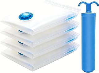 4 Pack Vacuum Seal Bags for Clothing and Blankets with Hand Pump, Space Saving Vacuum Packing Cubes for Travel, Moving, Clothes and Comforter Storage(23.6 * 31.5IN)