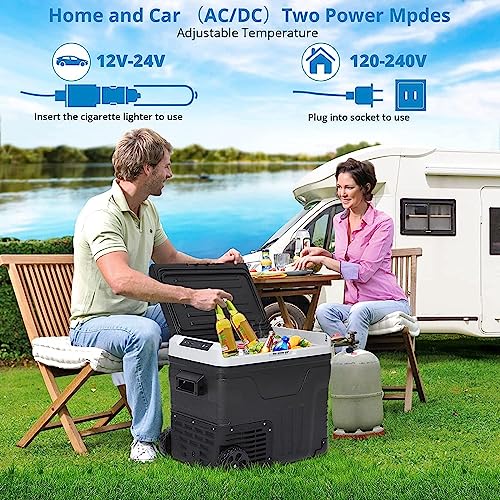 Image of 12V Car Refrigerator 53QT Capacity, Portable Electric Car Cooler with Wheels, 12 /24V DC, -4℉~68℉, RV Refrigerator Fridge for Truck Van Camping Use