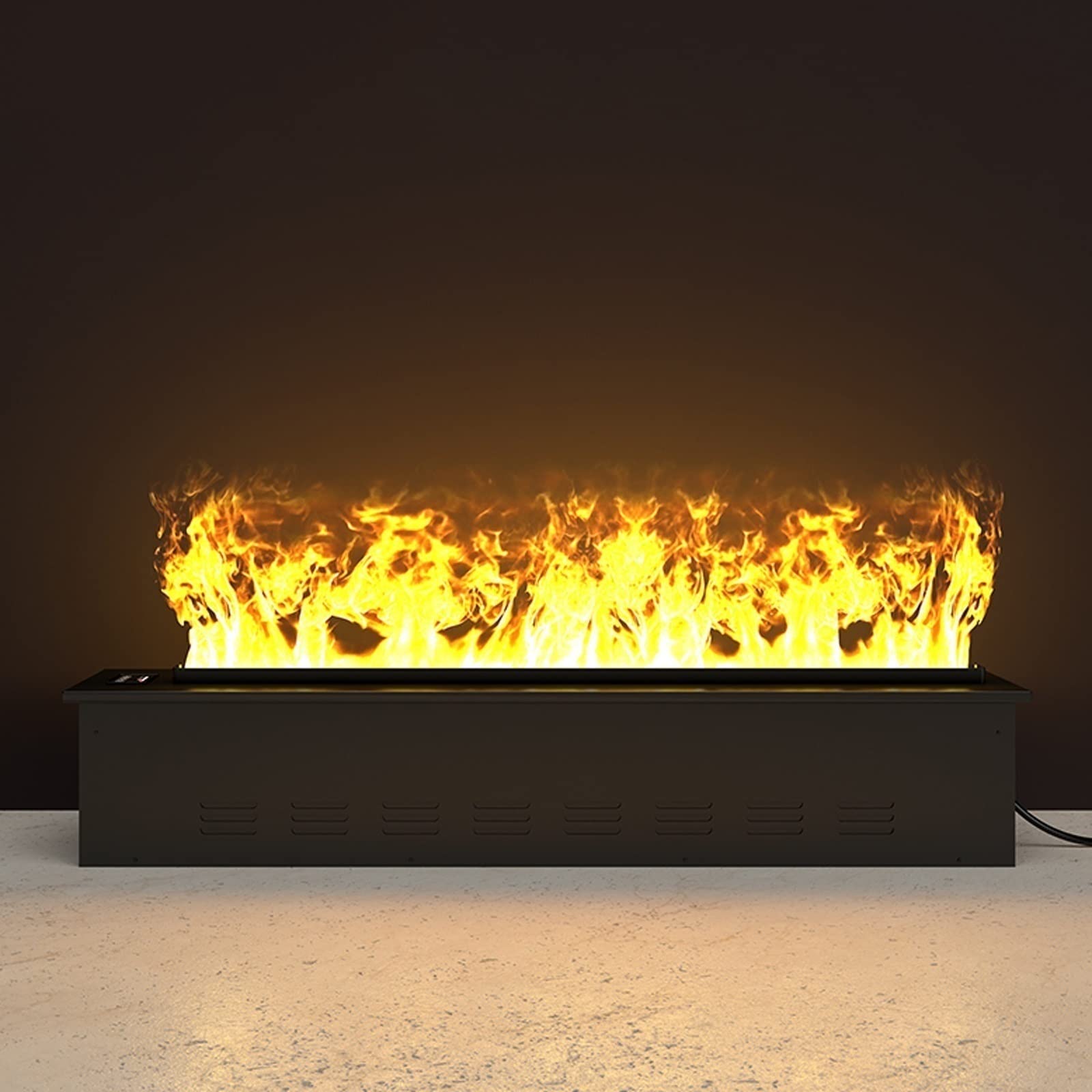 Kominek elektryczny 59" metalowy panel ze stali nierdzewnej wpuszczony kominek elektryczny 3D namacalna symulacja płomienia niski poziom hałasu, 59 × 9,4 × 7,9 cala, czarny wkład kominkowy