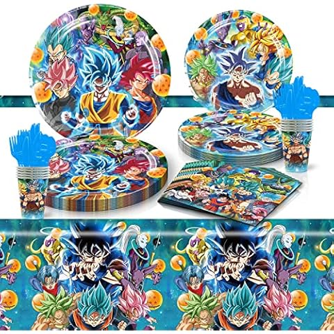 Celebrate Birthday Party Tableware Supplies for Dragon Theme Decoration, DRZ Party Decorations, Goku Plates, Napkins, Cups, Table Cover and More for 20 Guests Cover