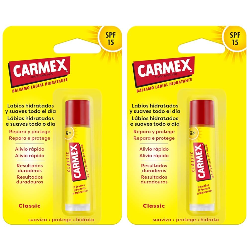 Carmex Bálsamo Labial, Click Stick Clásico, 4.25g (Paquete de 2)